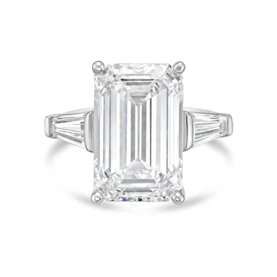 Diana M Jewels Platinum 8.00 Ct Tw Emerald Cut With Two Long Baguettes On The Side Engagement Ring (single Claw) In Silver