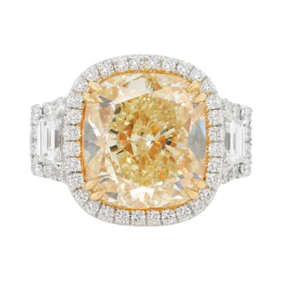 Pre-owned Diana M Jewels Platinum And 18kt Yellow Gold Handmade Ring With Diamonds & Cushion Fancy Yellow