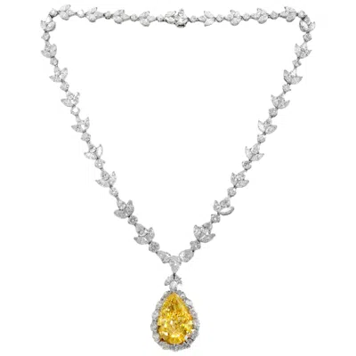 Pre-owned Diana M Jewels Platinum Diamond Necklace With Fancy Intense Vivd Yellow Pear Shape