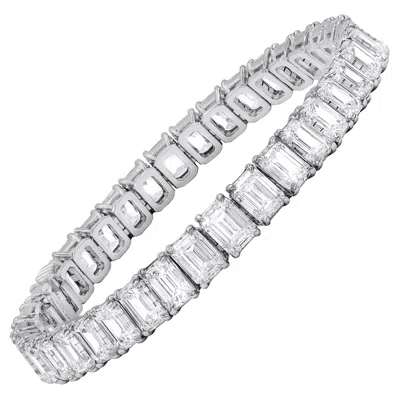 Pre-owned Diana M Jewels Platinum Emerald Cut Tennis Bracelet In Green
