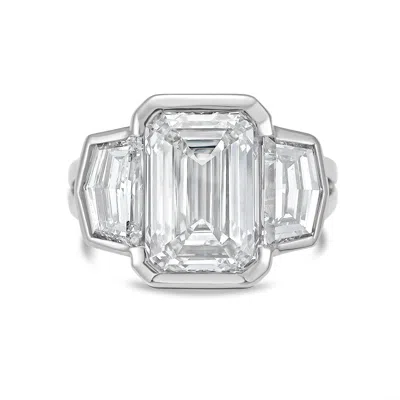 Diana M Jewels Platinum Lab Grown 10.00 Ct Emerald Diamond 3-stone Bezel Ring In Metallic