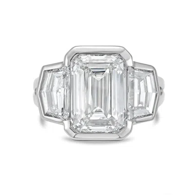 Diana M Jewels Platinum Lab Grown 12.00 Ct Emerald Diamond 3-stone Bezel Ring In Metallic