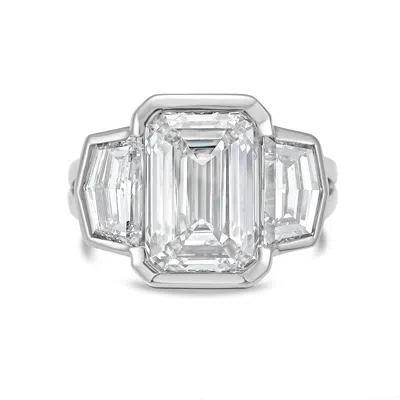 Diana M Jewels Platinum Lab Grown 15.00 Ct Emerald Diamond 3-stone Bezel Ring In Metallic