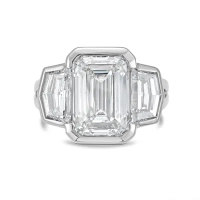 Diana M Jewels Platinum Lab Grown 5.00 Ct Emerald Diamond 3-stone Bezel Ring In Metallic
