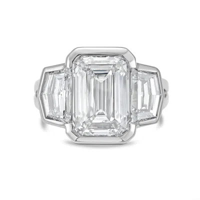 Diana M Jewels Platinum Lab Grown 8.00 Ct Emerald Diamond 3-stone Bezel Ring In Metallic