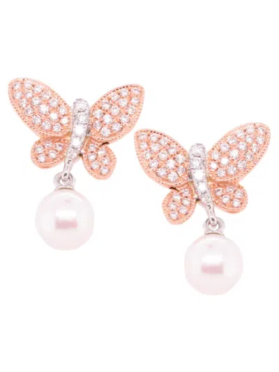 Diana M Jewels Women's 14k Rose Gold, 5.3mm Freshwater Pearl & Diamond Butterfly Earrings