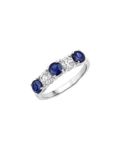Diana M Lab Grown Diamonds Diana M 14k 1.31 Ct. Tw. Lab-grown Diamond & Lab-grown Sapphire Five-stone Ring In Blue
