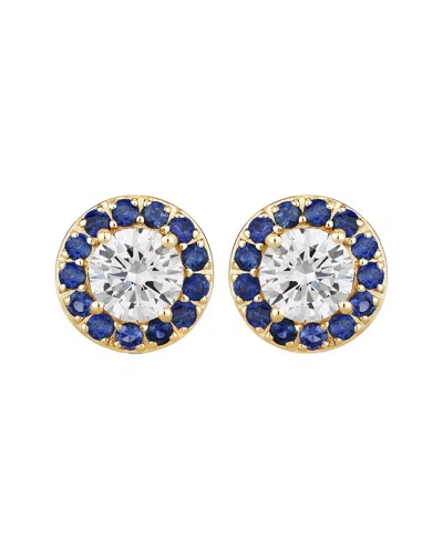 Diana M Lab Grown Diamonds Diana M 14k 1.52 Ct. Tw. Lab-grown Diamond & Lab-grown Sapphire Studs In Gold