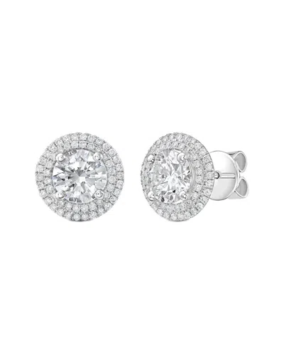 Diana M Lab Grown Diamonds Diana M. 14k 3.00 Ct. Tw. Lab-grown Diamond Halo Earrings In Metallic