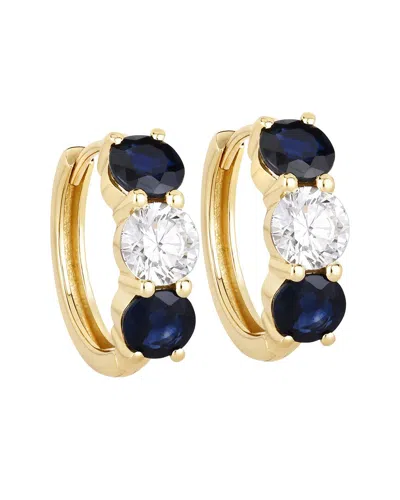 Diana M Lab Grown Diamonds Diana M 14k 3.60 Ct. Tw. Lab-grown Diamond & Lab-grown Sapphire Huggie Earrings In Gold