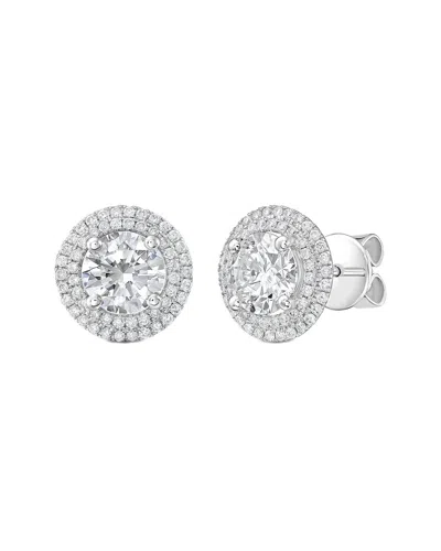Diana M Lab Grown Diamonds Diana M. 14k 4.00 Ct. Tw. Lab-grown Diamond Halo Earrings In Metallic