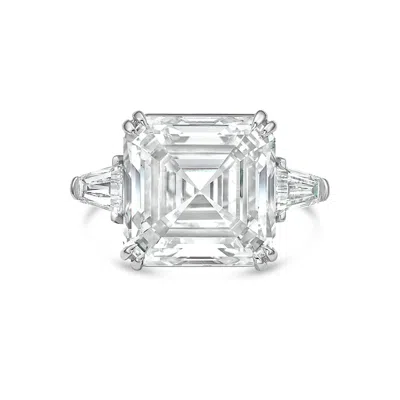 Diana M. Platinum Lab Grown Asscher Cut And Baguette Engagement Ring Featuring 5 Ct Center And 0.50 Cts On Th In White