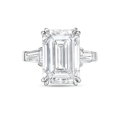 Diana M. Platinum Lab Grown Emerald Cut And Baguette Engagement Ring Featuring 5 Ct Center And 0.50 Cts On Th In White
