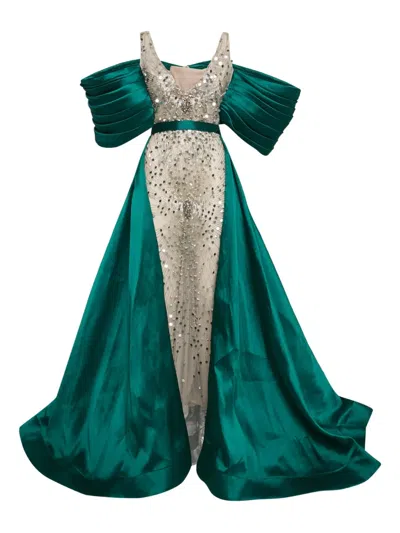 Pre-owned Diana Malivani Embellished Gown In Green