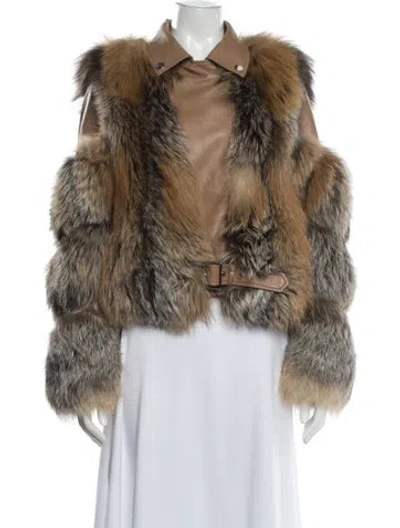 Pre-owned Diana Rosh Leather Faux Fur Jacket In Neutral