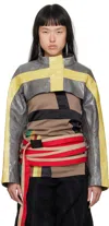 Diana Sträng Gray & Yellow Cropped Leather Jacket In Grey/yellow