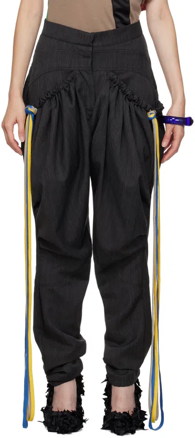 Diana Sträng Gray Baggy Pocket Trousers In Dark Grey/grey Blue