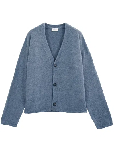 Diana Studio Alpaca Blend Cardigan With Raw Cut Edges In Sky Blue