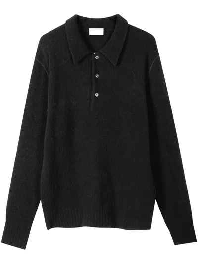 Diana Studio Bouclé Polo In Merino Wool Blend In Black
