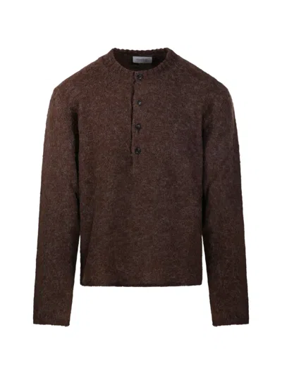Diana Studio Brushed-finish Henley Sweater In Brown