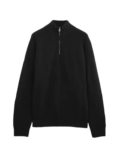 Diana Studio Half-zip Ribbed Sweater In Black