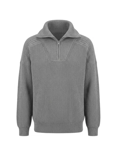 Diana Studio Half-zip Ribbed-knit Sweater In Gray
