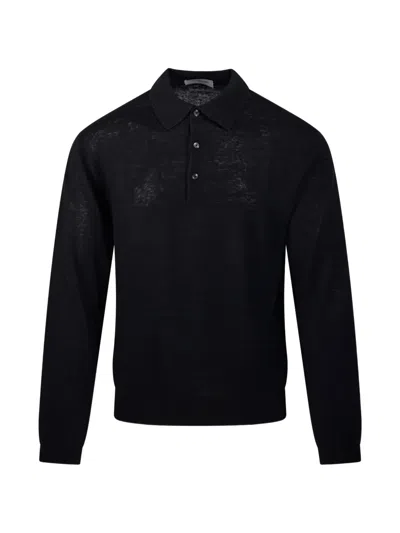 Diana Studio Long-sleeved Polo Shirt In Black