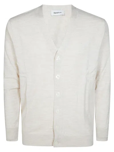 Diana Studio Men's Brown Cardigan Sweater In White