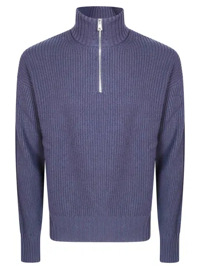 Diana Studio Men's English Rib Zip Polo In Blu