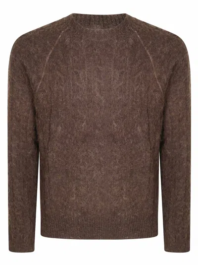 Diana Studio Men's Textured Cable Knit Sweater In Marrone