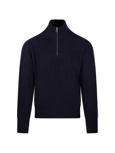 Diana Studio Trucker Ribbed-knit Half-zip Sweater In Black