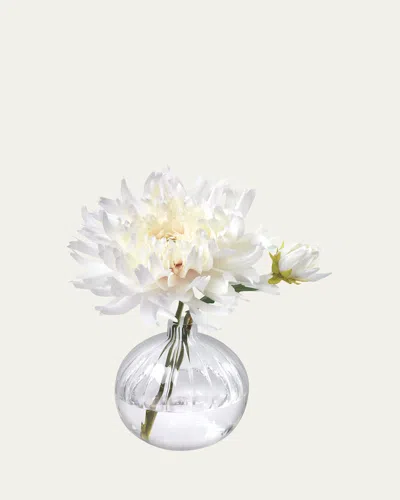 Diane James Cream Dahlia 10" Faux Floral Arrangement In A Ribbed Glass Bud Vase In Transparent
