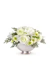 Diane James Designs Amaryllis; Ranunculus And Hellebore In Silver Bowl In White