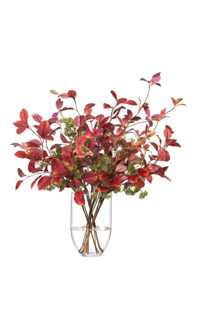 Diane James Designs Fall Beech And Laurel Leaves In Glass Vase In Brown