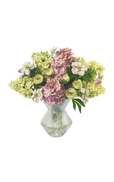 Diane James Designs Hydrangea; Hellebore And Ranunculus In Glass Vase In Multi