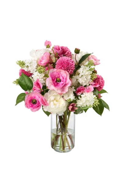 Diane James Designs Lilacs; Dahlias And Peonies In Ribbed Vase In Pink