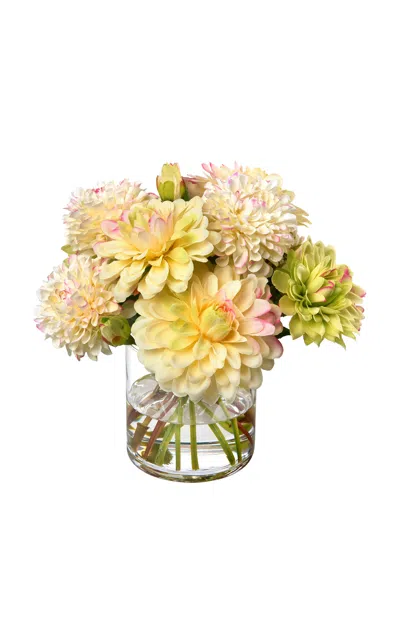 Diane James Designs Mixed Dahlias In Glass Vase In Yellow