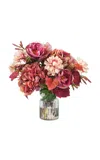 Diane James Designs Peonies; Hydrangea And Dahlias In Glass Vase In Burgundy