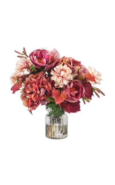 Diane James Designs Peonies; Hydrangea And Dahlias In Glass Vase In Burgundy