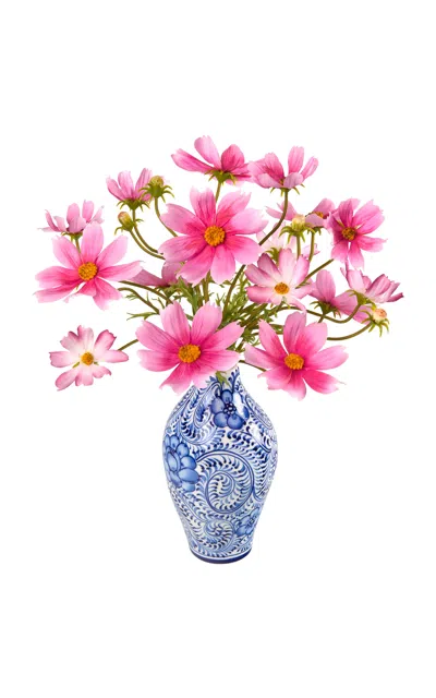 Diane James Designs - Pink Cosmos Inblue And White Bud Vase - Pink