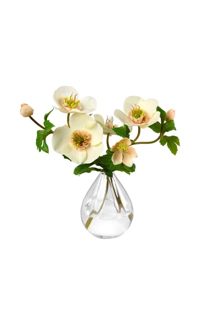 Diane James Designs - Poly-cotton Hellebores In Bud Vase - White In Transparent
