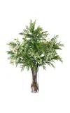 Diane James Designs Spruce And Snowberries In Tall Glass Vase In Dark Green