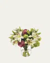 Diane James Lilies, Ranunculus, And Snowballs 16" Faux Floral Arrangement In Glass Vase