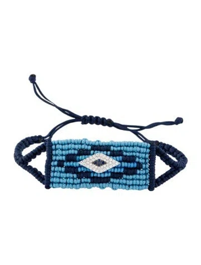 Pre-owned Diane Kordas 14k Sapphire & Diamond Woven Cord Evil Eye Bracelet In Blue