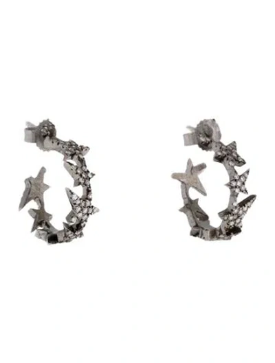 Pre-owned Diane Kordas 18k Diamond Star Hoop Earrings In Multicolor
