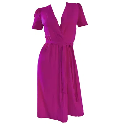 Pre-owned Diane Von Furstenberg 1970s  Vintage Shocking Hot Pink Silk Wrap Dress Size 2 / 4