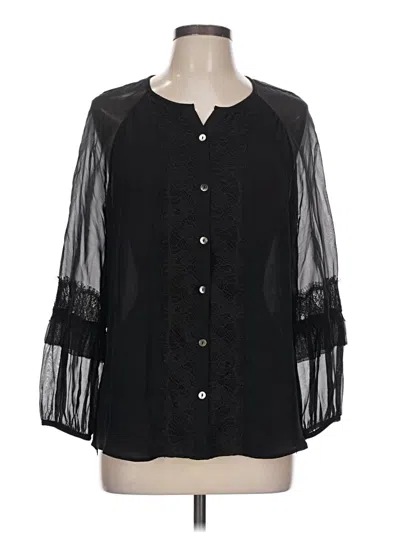 Pre-owned Diane Von Furstenberg 3/4 Sleeve Silk Top Black Crew Neck Tops