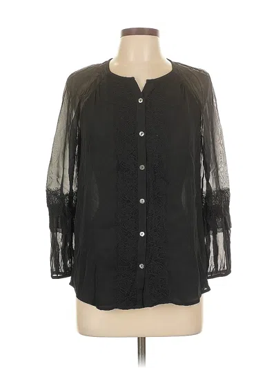 Pre-owned Diane Von Furstenberg 3/4 Sleeve Silk Top Black Square Neckline Tops