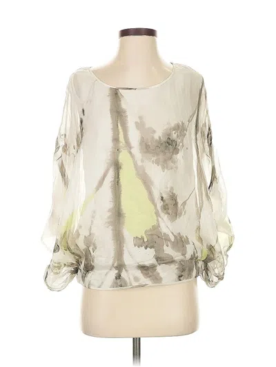 Pre-owned Diane Von Furstenberg 3/4 Sleeve Silk Top Gray Boatneck Tops