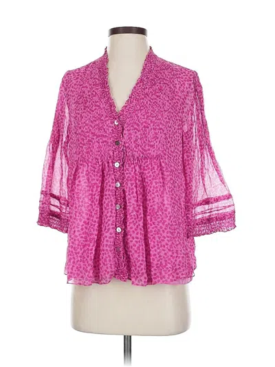 Pre-owned Diane Von Furstenberg 3/4 Sleeve Silk Top Pink Plunge Neckline Tops